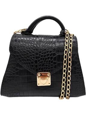 Elegant Black Crocodile Pattern Leather Handbag with Strap